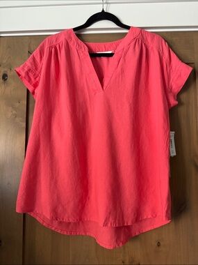 NWT Caffe Marrakesh Linen blend Short Sleeve Popover Blouse Top Womens S Coral
